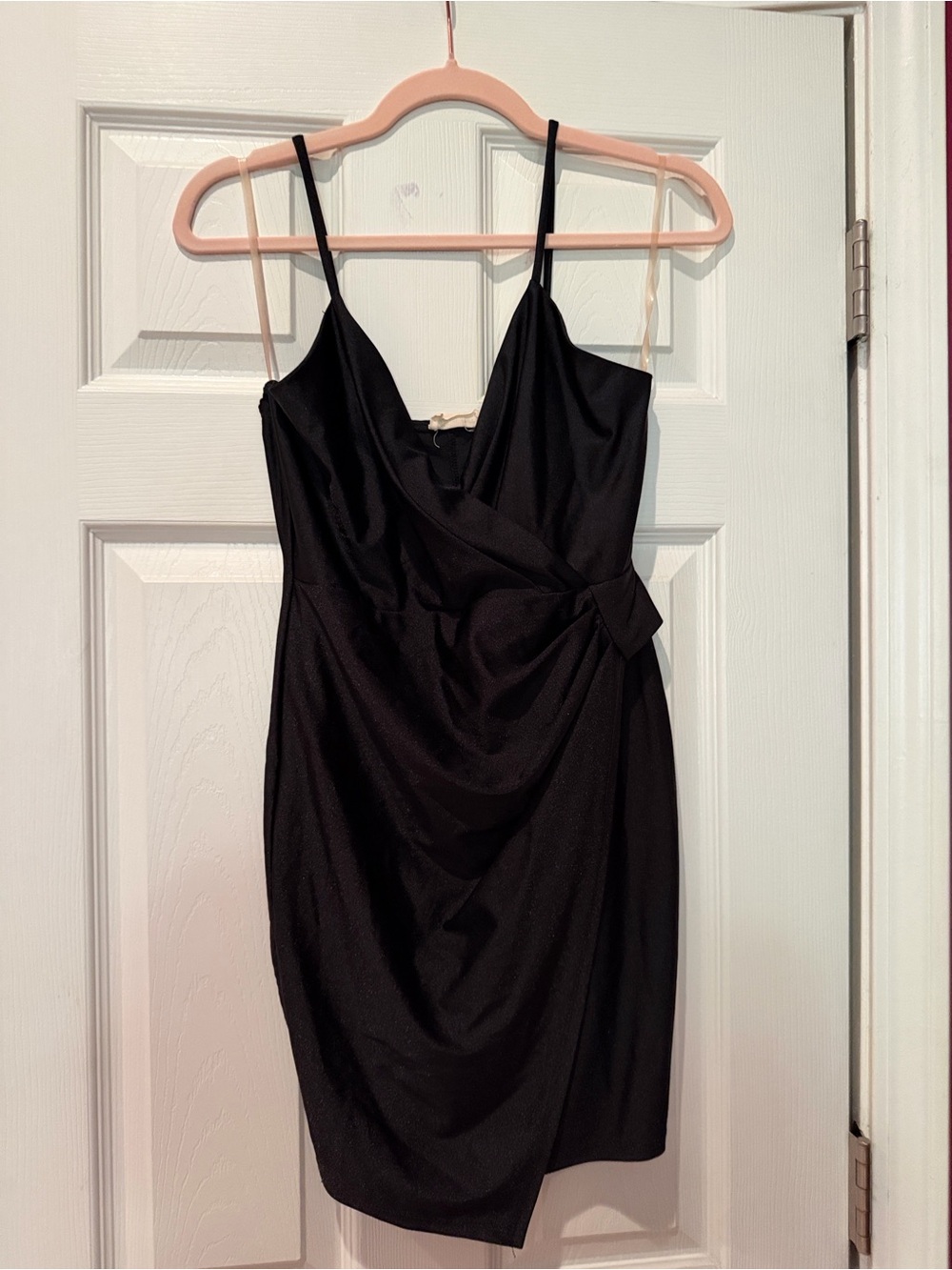 Black Spaghetti-Strap Mini Dress with Draped Front